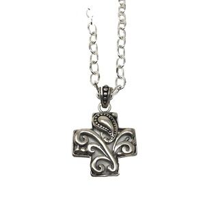 Chainlink Necklace Paisley Cross Charm Womens Sterling Silver 925 Fashion